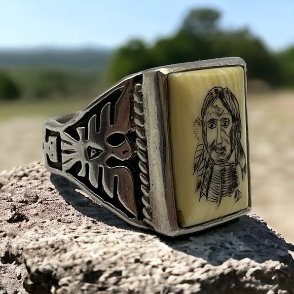Other - Fred Harvey Southwest Native American Thunderbird Carved Chief Silver Ring 9.5